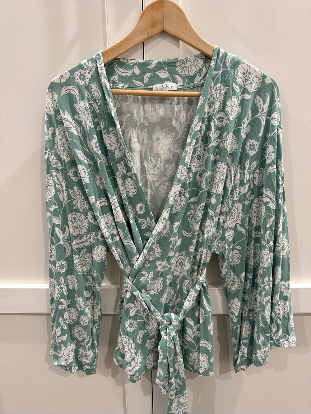 LAKE Floral Wrap Kimono Wrap Top and Matching Bottoms in Teal/Green